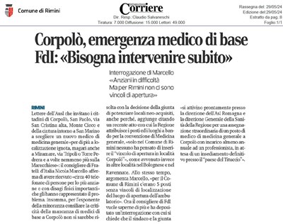 Corpolò, emergenza medico di base 'bisogna intervenire subito'